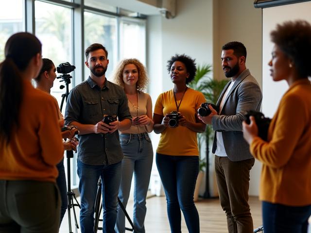 Peserta bengkel fotografi belajar bersama pengajar